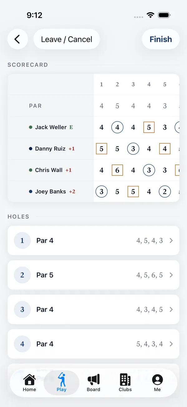 A live Scorven scorecard mid-round