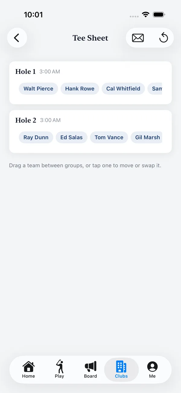 Shotgun tee sheet with waves and groups